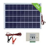 [아마존핫딜]ECO-WORTHY ECOWORTHY 12V 25W Sonnenkollektorsystem: 1pc 25W Polykristallines PV-Panel mit 3 Draht- und 30A-Batterieklemmen mit 6-Fuss-Verlangerungskabel & 3A 12V / 24V-Sonnenkollektor