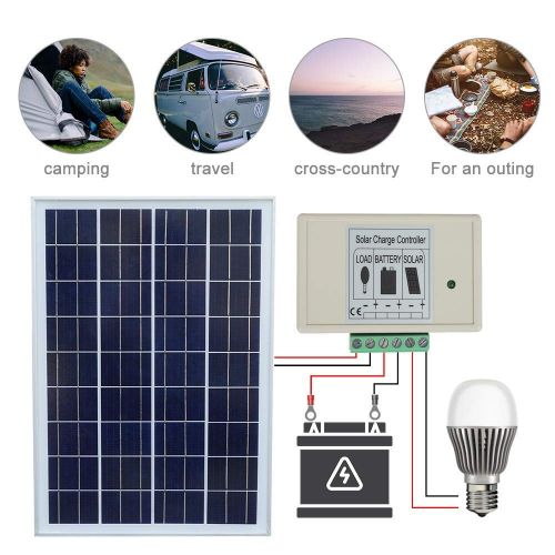  [아마존 핫딜]  [아마존핫딜]ECO-WORTHY ECOWORTHY 12V 25W Sonnenkollektorsystem: 1pc 25W Polykristallines PV-Panel mit 3 Draht- und 30A-Batterieklemmen mit 6-Fuss-Verlangerungskabel & 3A 12V / 24V-Sonnenkollektor