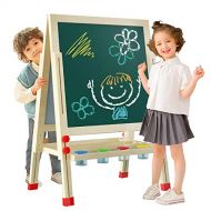 [아마존베스트]ECOCONUT Wooden Kids Art Easel, Double-Sided Whiteboard and Chalkboard with Accessories, Adjustable Standing Easel Adapt for 2-14 Aged Children, Birthday Xmas Gift for Kids