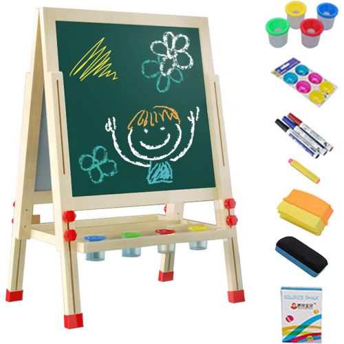  [아마존베스트]ECOCONUT Wooden Kids Art Easel, Double-Sided Whiteboard and Chalkboard with Accessories, Adjustable Standing Easel Adapt for 2-14 Aged Children, Birthday Xmas Gift for Kids