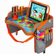 [아마존베스트]EcoFantasy US Kids Travel Car Seat Tray - Toddlers Carseat Tray Organizer - Large Tablet & Cup Holder - Waterproof Food & Snack Lap Tray - Road Trip Activities for Kids - Travel Games for Kid