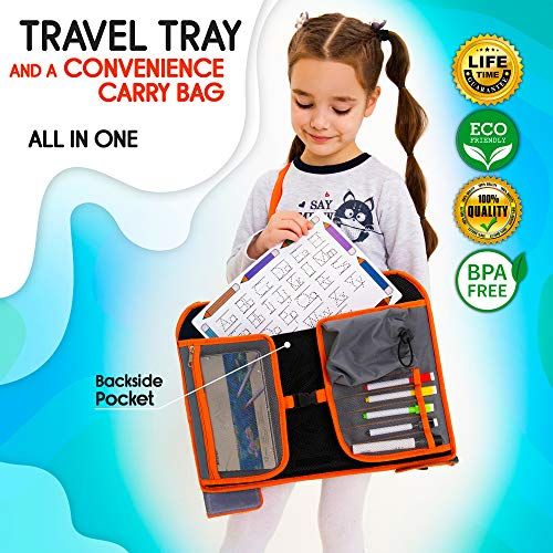  [아마존베스트]EcoFantasy US Kids Travel Car Seat Tray - Toddlers Carseat Tray Organizer - Large Tablet & Cup Holder - Waterproof Food & Snack Lap Tray - Road Trip Activities for Kids - Travel Games for Kid