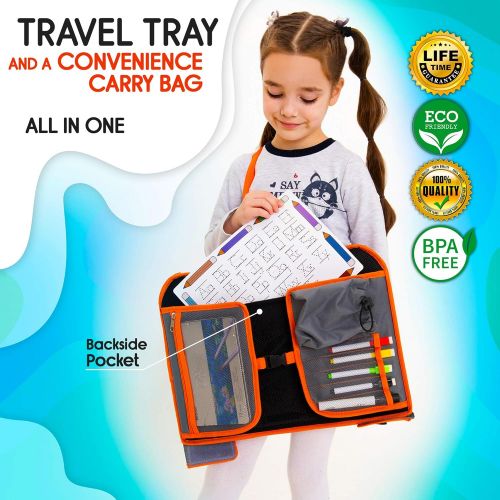  [아마존베스트]EcoFantasy US Kids Travel Car Seat Tray - Toddlers Carseat Tray Organizer - Large Tablet & Cup Holder - Waterproof Food & Snack Lap Tray - Road Trip Activities for Kids - Travel Games for Kid