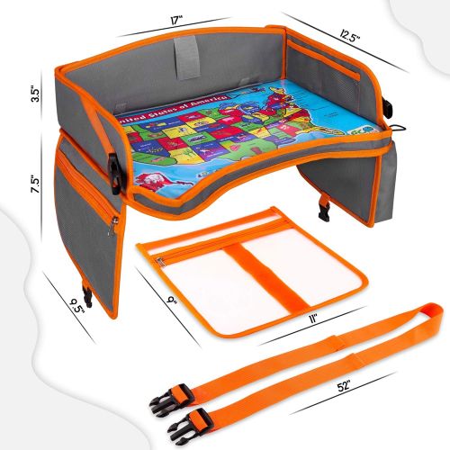  [아마존베스트]EcoFantasy US Kids Travel Car Seat Tray - Toddlers Carseat Tray Organizer - Large Tablet & Cup Holder - Waterproof Food & Snack Lap Tray - Road Trip Activities for Kids - Travel Games for Kid