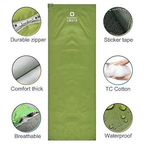  ECOOPRO Warm Weather Sleeping Bag - Portable, Waterproof, Compact Lightweight, Comfort with Compression Sack - Great for Outdoor Camping, Backpacking & Hiking-83 L x 30