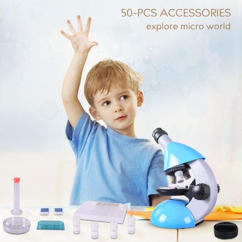  [아마존 핫딜] [아마존핫딜]ECOOPRO Elecfly Microscope, Kids Microscope 40X- 640X with Science Kits Beginners Microscope Includes 25 Slides for Student Children-Blue