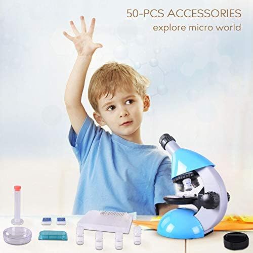  [아마존베스트]ECOOPRO Elecfly Microscope, Kids Microscope 40X- 640X with Science Kits Beginners Microscope Includes 25 Slides for Student Children-Blue