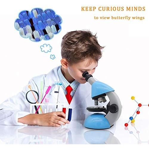  [아마존베스트]ECOOPRO Elecfly Microscope, Kids Microscope 40X- 640X with Science Kits Beginners Microscope Includes 25 Slides for Student Children-Blue