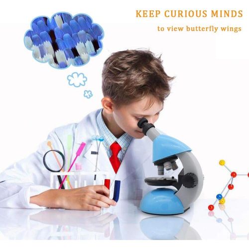  [아마존베스트]ECOOPRO Elecfly Microscope, Kids Microscope 40X- 640X with Science Kits Beginners Microscope Includes 25 Slides for Student Children-Blue