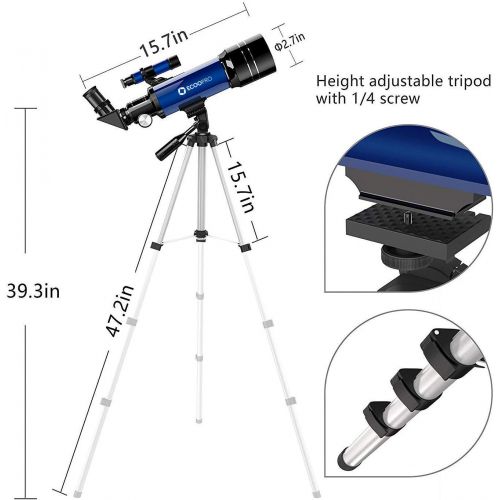  ECOOPRO Telescope for Kids Beginners Adults, 70mm Astronomy Refractor Telescope with Adjustable Tripod & Carry Bag- Perfect Telescope Gift for Kids