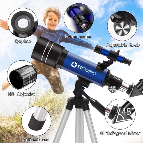  ECOOPRO Telescope for Kids Beginners Adults, 70mm Astronomy Refractor Telescope with Adjustable Tripod - Perfect Telescope Gift for Kids