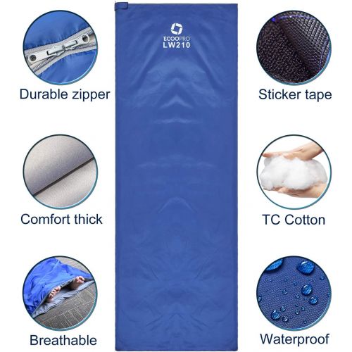 ECOOPRO Warm Weather Sleeping Bag - Portable, Waterproof, Compact Lightweight, Comfort with Compression Sack - Great for Outdoor Camping, Backpacking & Hiking-83 L x 30 W Fits Adul