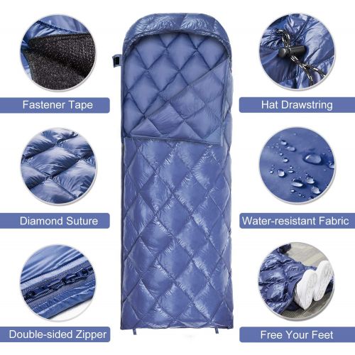  ECOOPRO Down Sleeping Bag, 32 Degree F 800 Fill Power Cold Weather Sleeping Bag - Ultralight Compact Portable Waterproof Camping Sleeping Bag with Compression Sack for Adults, Teen