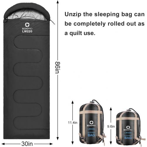  ECOOPRO Warm Weather Sleeping Bag - Portable, Waterproof, Compact Lightweight, Comfort with Compression Sack - Great for Outdoor Camping, Backpacking & Hiking-83 L x 30 W Fits Adul