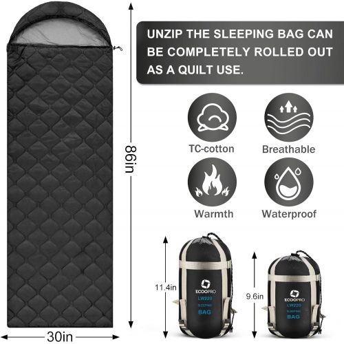  ECOOPRO Camping Sleeping Bag, 3 Season Sleeping Bag for Kids, Teens, Adults Indoor & Outdoor Use - Waterproof, Lightweight, Compact Sleeping Bag Great for Camping, Backpacking Hiking