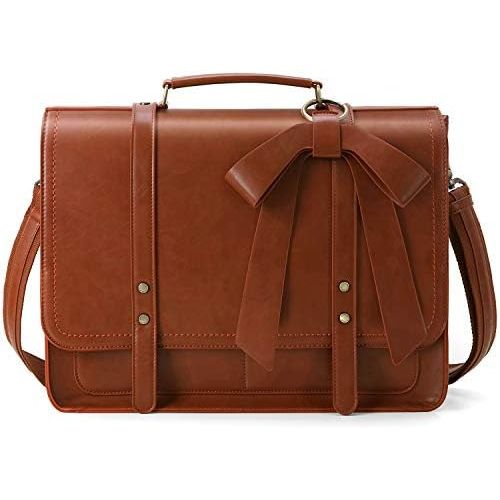  [아마존베스트]ECOSUSI Women Briefcase PU Leather Laptop Bag College Satchel Bag Professional Shoulder Laptop Bag Computer Bag with Detachable Bow fits 15.6 inch Laptops