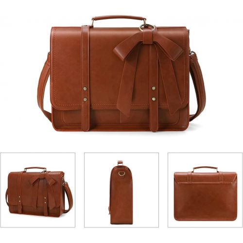  [아마존베스트]ECOSUSI Women Briefcase PU Leather Laptop Bag College Satchel Bag Professional Shoulder Laptop Bag Computer Bag with Detachable Bow fits 15.6 inch Laptops