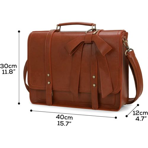  [아마존베스트]ECOSUSI Women Briefcase PU Leather Laptop Bag College Satchel Bag Professional Shoulder Laptop Bag Computer Bag with Detachable Bow fits 15.6 inch Laptops
