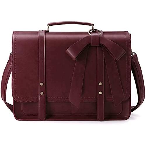  [아마존베스트]ECOSUSI Women Briefcase PU Leather Laptop Bag College Satchel Bag Professional Shoulder Laptop Bag Computer Bag with Detachable Bow fits 15.6 inch Laptops