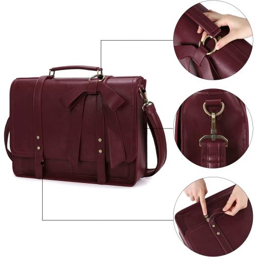  [아마존베스트]ECOSUSI Women Briefcase PU Leather Laptop Bag College Satchel Bag Professional Shoulder Laptop Bag Computer Bag with Detachable Bow fits 15.6 inch Laptops