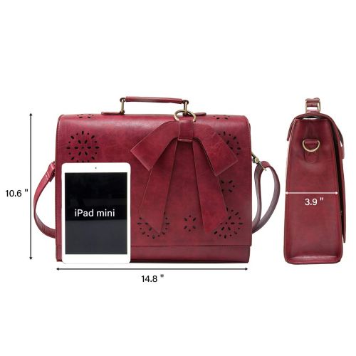  ECOSUSI Ladies PU Leather Laptop Bag Briefcase Crossbody Messenger Bags Satchel Purse Fit 14 inches Laptop, Red