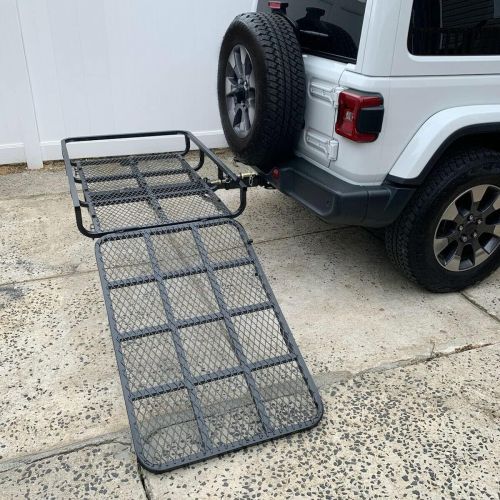  ECOTRIC Hitch-Mounted Cargo Carrier with Mobility Ramp for Wheelchair Scooter Lawn Mower Snow Blower Hauler 500lb Capacity Basket-Style