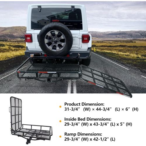  ECOTRIC Hitch-Mounted Cargo Carrier with Mobility Ramp for Wheelchair Scooter Lawn Mower Snow Blower Hauler 500lb Capacity Basket-Style