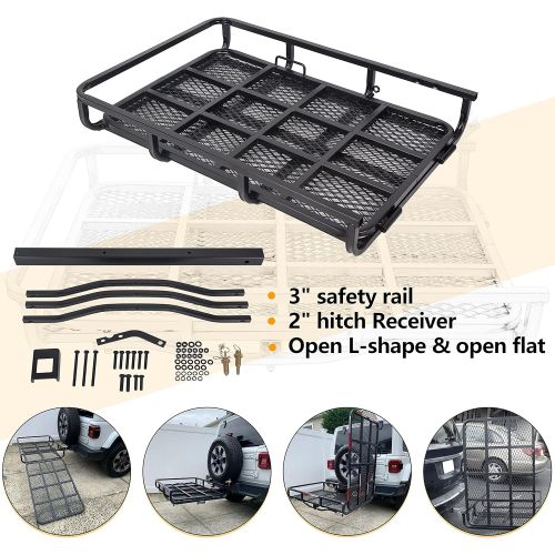 ECOTRIC Hitch-Mounted Cargo Carrier with Mobility Ramp for Wheelchair Scooter Lawn Mower Snow Blower Hauler 500lb Capacity Basket-Style