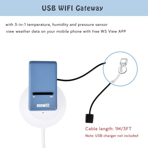  ECOWITT GW1000 USB Wi-Fi Gateway with Indoor Temperature Humidity Pressure 3-in-1 Sensor