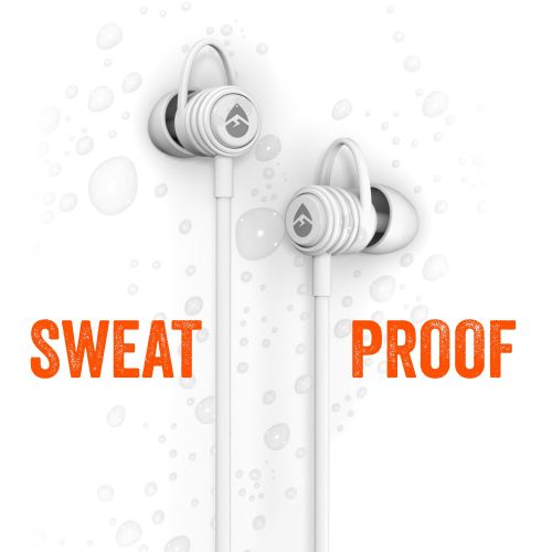  ECOXGEAR Sweat Proof Sport Buds with Microphone & Controls & Noise Cancellation - White