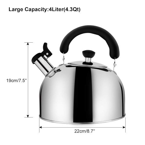  ECPURCHASE Stainless Steel Whistling Tea Kettle Tea Pot, Tea Kettles Stovetop 4.3Qt Large Capacity, Capsule Base Tea Pots for Stove Top (Silver Tone) by Ecpurchase