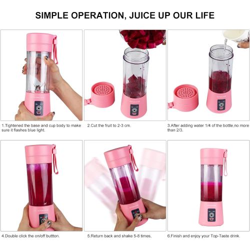  [아마존베스트]ECPURCHASE Portable Blender USB Rechargeable, Personal Blender Single Serve Blender, Small Blender Shakes Travel Blender Cup 380ml (FDA and BPA free) (Blue)