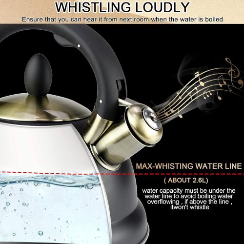  ECPURCHASE 3.2 Quart Whistling Tea Kettle For Stove Top - Food Grade Stainless Steel Water Teapot With Cool Grip Ergonomic Handle - Tea Kettles Stovetop Whistling For Induction Gas Electric H