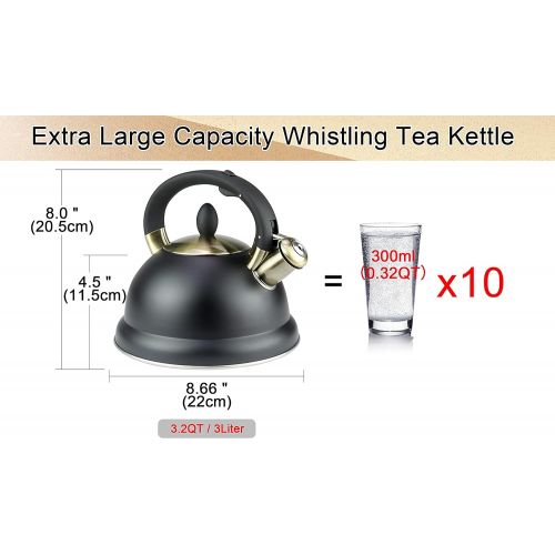  ECPURCHASE 3.2 Quart Whistling Tea Kettle For Stove Top - Food Grade Stainless Steel Water Teapot With Cool Grip Ergonomic Handle - Tea Kettles Stovetop Whistling For Induction Gas Electric H