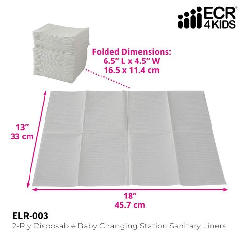  ECR4Kids 2-Ply Tissue and Poly Disposable Sanitary Liner for Baby Changing Stations, Dental Bibs, Tattoo Shops, and Senior Care, 18 x 13, 500-Pack - White