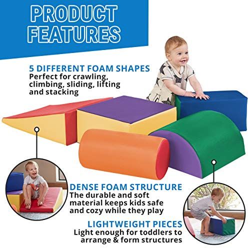  ECR4Kids - ELR-12683 SoftZone Climb and Crawl Activity Play Set, Lightweight Foam Shapes for Climbing, Crawling and Sliding, Safe Foam Playset for Toddlers and Preschoolers, 5-Piec