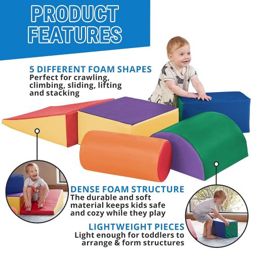  ECR4Kids - ELR-12683 SoftZone Climb and Crawl Activity Play Set, Lightweight Foam Shapes for Climbing, Crawling and Sliding, Safe Foam Playset for Toddlers and Preschoolers, 5-Piec