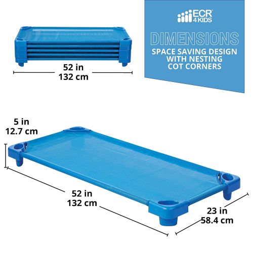  ECR4Kids Childrens Naptime Cot, Stackable Daycare Sleeping Cot for Kids, Heavy-Duty, 52 L x 23 W, Assembled, Blue (Single)