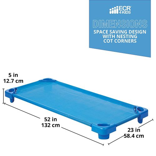  ECR4Kids Childrens Naptime Cot, Stackable Daycare Sleeping Cot for Kids, Heavy-Duty, 52 L x 23 W, Assembled, Blue (Single)