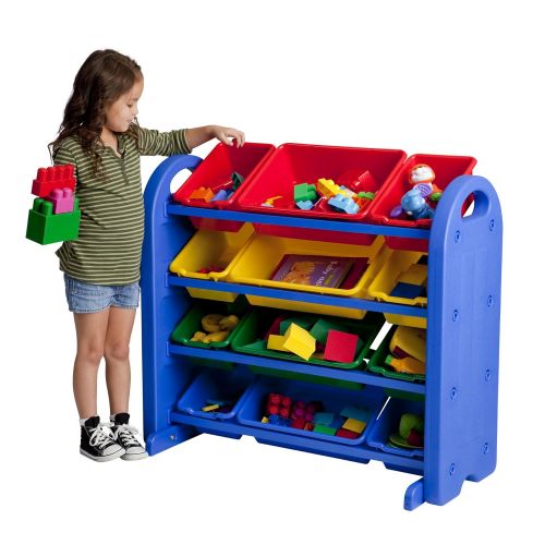  ECR4Kids 3Tier Toy Storage Organizer for Kids, Blue with 12 Assorted Color Bins