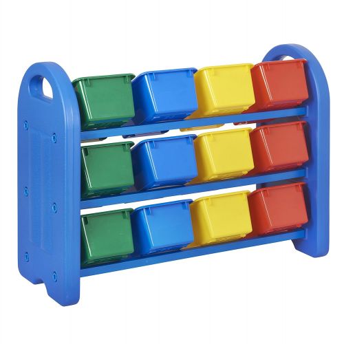  ECR4Kids 3Tier Toy Storage Organizer for Kids, Blue with 12 Assorted Color Bins