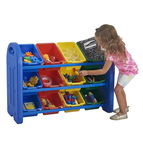  ECR4Kids 3Tier Toy Storage Organizer for Kids, Blue with 12 Assorted Color Bins