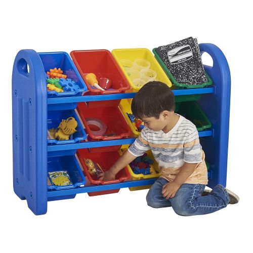  ECR4Kids 3Tier Toy Storage Organizer for Kids, Blue with 12 Assorted Color Bins