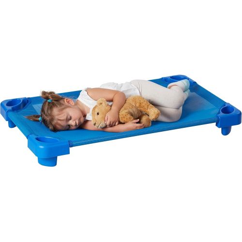  ECR4Kids Stackable Kiddie Cot, Toddler Size, Classroom Furniture, Blue, 6-Pack