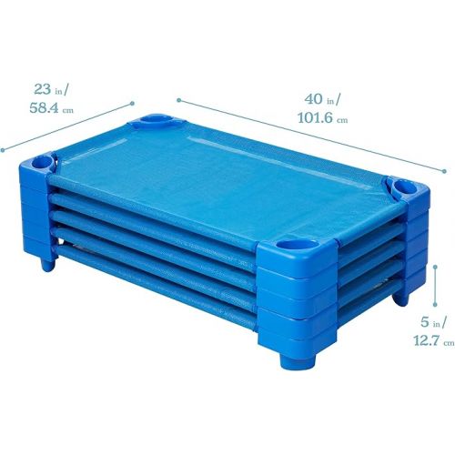  ECR4Kids Stackable Kiddie Cot, Toddler Size, Classroom Furniture, Blue, 6-Pack