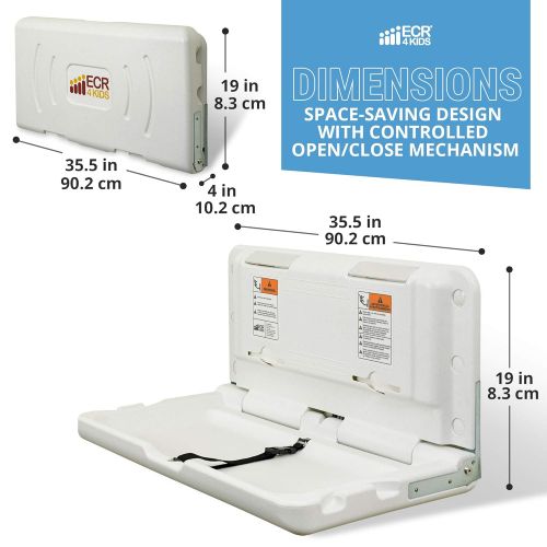  [아마존베스트]ECR4Kids Wall-Mounted Baby Changing Station with 500 Disposable Liners, Horizontal Fold-Down Diaper Change Table with Safety Straps for Commercial Bathrooms, ADA and ANSI Compliant