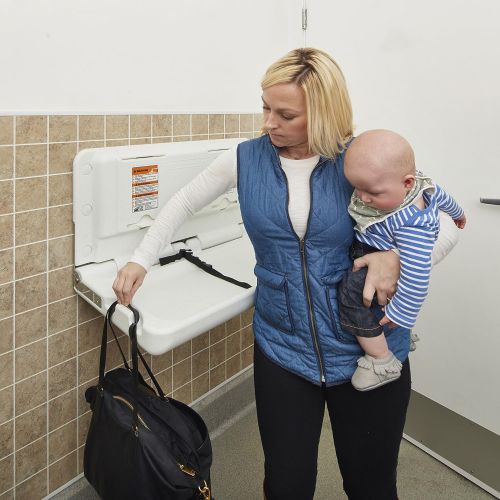  [아마존베스트]ECR4Kids Wall-Mounted Baby Changing Station with 500 Disposable Liners, Horizontal Fold-Down Diaper Change Table with Safety Straps for Commercial Bathrooms, ADA and ANSI Compliant