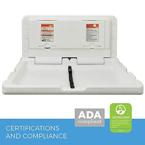  [아마존베스트]ECR4Kids Wall-Mounted Baby Changing Station, Horizontal Fold-Down Diaper Change Table with Safety Straps for Commercial Bathrooms, ADA and ANSI Compliant, Free Replacement Straps,