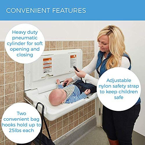  [아마존베스트]ECR4Kids Wall-Mounted Baby Changing Station, Horizontal Fold-Down Diaper Change Table with Safety Straps for Commercial Bathrooms, ADA and ANSI Compliant, Free Replacement Straps,