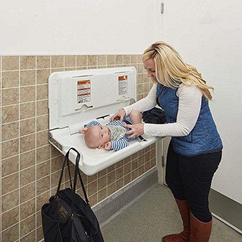  [아마존베스트]ECR4Kids Wall-Mounted Baby Changing Station, Horizontal Fold-Down Diaper Change Table with Safety Straps for Commercial Bathrooms, ADA and ANSI Compliant, Free Replacement Straps,